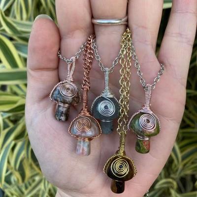 China Europe Wire Wrapped Crystal Mushroom Pendant Necklace Wire Wrapped Crystal Necklace Natural for sale