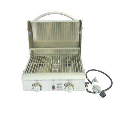 China High Quality Gas Tabletop Grill Pan Barbecue Stainless Steel 2-Burner BBQ Grill Adjustable Size for sale