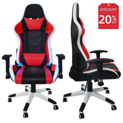 China Factory Wholesale Silla Gamer Racer Leather Reclining Adjustable Gamer Chair RGB LED Gaming Chair (Size) for sale