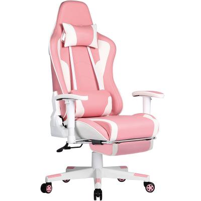 China (Size)Adjustable PU Leather Desk Racing Cheap Computer Game Chairs Pink Gaming Chair With Footstool for sale