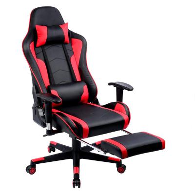 China (Size) Adjustable Silla Gamer Swivel Ergonomic Game Chair PU Leather Hot Sell Red Leather Chair With Footrest for sale