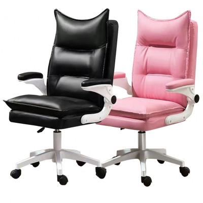 China Silla De Oficina High Quality Revolving Leather Revolving Chair With Flip-Up Armrest Home Office Chair for sale