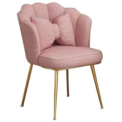 China Luxury Convertible Metal Legs Dining Chairs Modern Fabric Accent Chair Pink Leisure Armchair With Pillow for sale