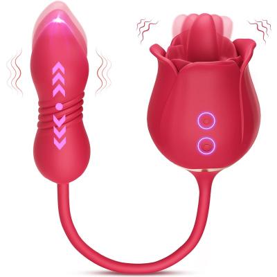 China 3 in 1 Rose Toy with 18 Modes to Satisfy Women Double Headed New Rose Flower Shape Nipple Vibrating Tongue Vibrator for Ladies Women Rose Toy Vibrator for sale