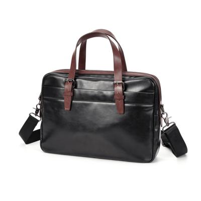 China Newspaper Used High Quality Mens PU Leather Laptop Bag Tote Shoulder Briefcase With Zipper PU Men Business Handbag Bags for sale