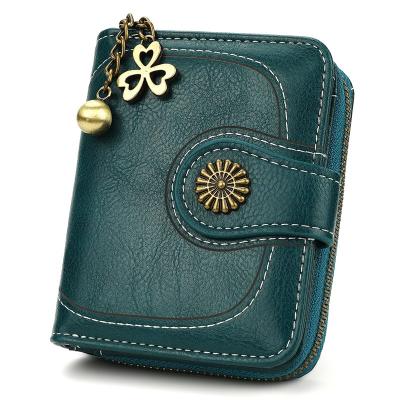 China New Design Fashion Coin Purse Vintage Wax Female Waterproof Leather Hot Sale Commodity Short Wallets For Women for sale