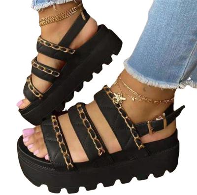 China Fashion Trend Sandals 2021 Women Shoes Hot Selling Platform Leather Chain Women's PU Fashion Sandals for sale