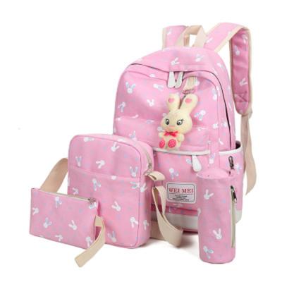 China 2021 New Raincoats Deign High Quality Fashion Satchel Bunny Cute 5pcs Best Sell Creative Canvas Students Backpack Sets For Girls for sale