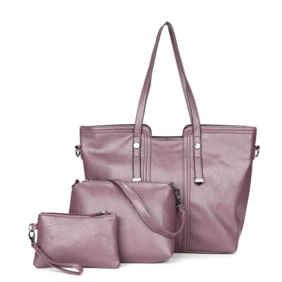 China New Fashion Style 2021 Hot Selling 3 Pieces Lady Set Handbag Fashion Purple Women Handbag With Shoulder Bag+handbag+clutch for sale