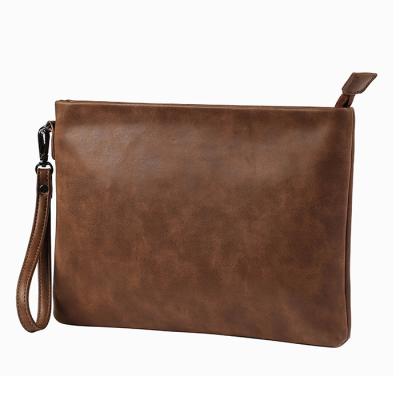 China Hot Style Embossed Bag Coffee Color Crazy Horse Business Leather Document Bag Mens Envelope Clutch Bag Vintage England Design Polyester Document Bag for sale