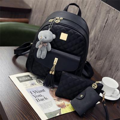 China Factory supply high quality discount price waterproof 3 pieces backpack simple style leather school backpack for girls for sale