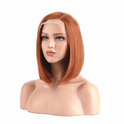 China Short Silky Straight Bob Wigs L Wave Part Lace Front Wigs With Baby Hair Heat Resistant Synthetic Wigs For Black Women Half Hand Tied 130% Density O for sale