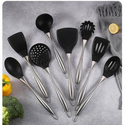 China Sustainable Nonstick Cooking Tools 304 Stainless Steel Handle Silicone Kitchen Utensil Set for sale