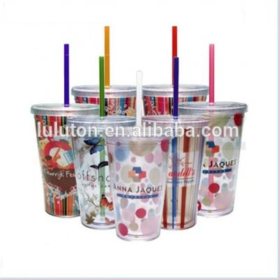 China Sustainable Double Wall Acrylic Cold Drinking Tumbler With Straw for sale