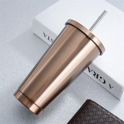 China Sustainable Travel Mug With Lid Straw Double Wall Vacuum Thermal Coffee Mug For Drinks Cold-Hot Insulated Stainless Steel Tumbler 16oz for sale