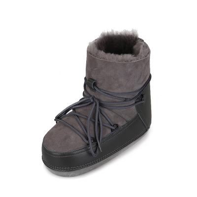 China Fashion\durable outdoor luxury women lace up moon snow boots double flat sheepskin comfortable\durable face for sale