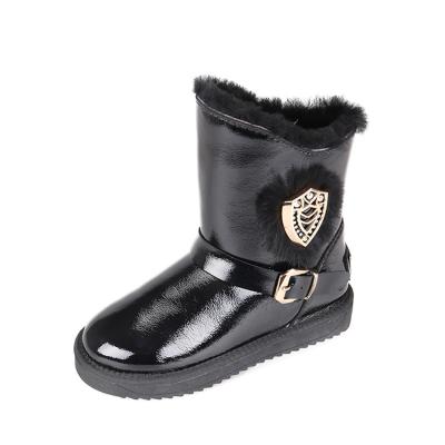 China Fashion \ Black Durable Waterproof Cow Leather Wool Cheap Comfortable \ Long Lasting Striped Women Snow Boots For Winter for sale