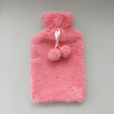 China Hot Water Put Inside Polyester Hot Pink Rabbit Fur Soft Plush Cover For 2 Liter Hot Water Bottle for sale