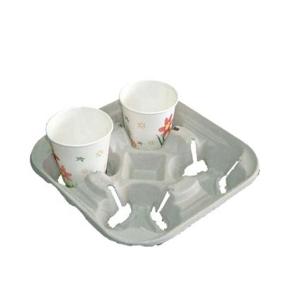 China eco-friendly & Custom Biodegrable Food Grade Disposable Biodegradable Paper Pulp 4 Coffee Cup Holder Trays for sale