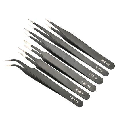 China Best High Quality Wholesale Tools Stainless Steel Antistatic Tweezers Pointed Elbow Flat Head Repair Can Clamp Parts Tools for sale