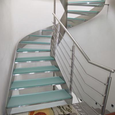 China Modern modern interior design curved staircase with glass tread for sale