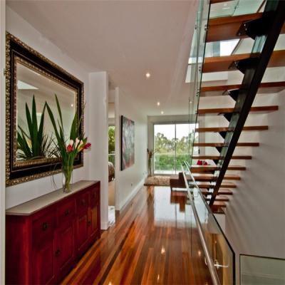 China Prima Modern Design Straight Staircase Modern Glass Wood Staircases for sale