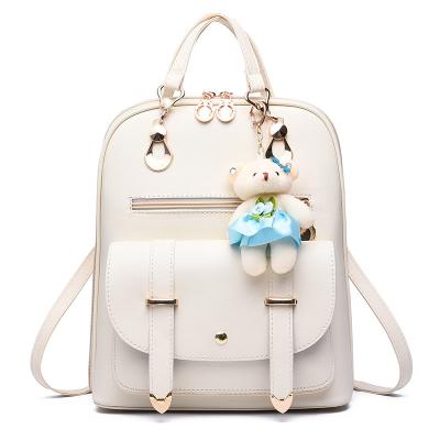 China PORTABLE Direct Sales Fashion PU Women's Backpack Leather Casual Sports Backpacks With Bear Charm for sale