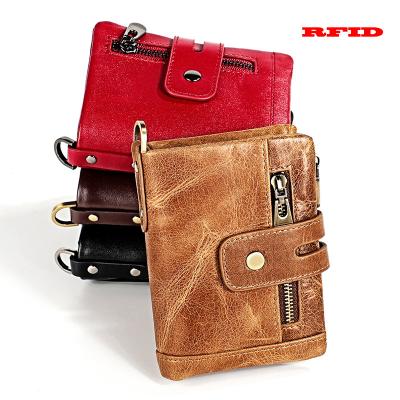 China Genuine Leather Vintage RFID Double Zippers Blocking Wallet Men Bifold Wallet for sale