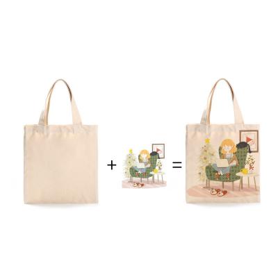 China Wholesale Handled Spot White Canvas Bag Drawstring Tote Bag Support Customization for sale