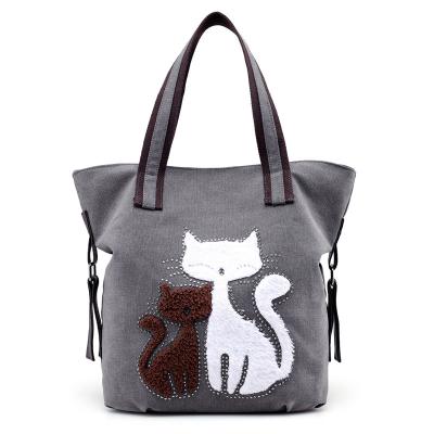 China 2022 Vintage Fashion Cat Pattern Ladies Canvas Simple Tote Bag Women's News Handbag for sale