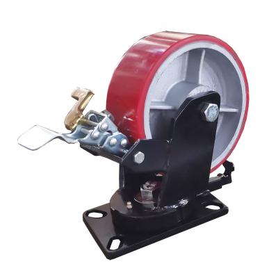 China Super Heavy Duty Polyurethane Tread Cast Iron Caster Caster PU Caster Wheel With Brake for sale