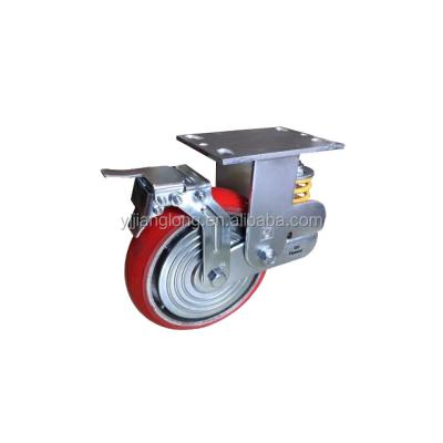 China Industrial Trolley 5 Inch Heavy Duty Spring PU Shock Absorbing Caster Wheels With Roller Bearing for sale