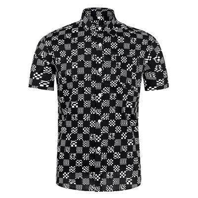 China Light Weight Black Checked Printed 100gsm Cotton Poplin Street Summer Shirt Men Anti-pilling Casual Factory Supply for sale