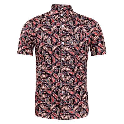 China Handsome summer light cotton hot weather wear brand INTERVIEWER anti-pilling fashion men's shirt floral print red for sale