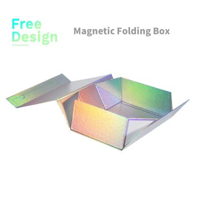 China Recyclable Custom Luxury Cardboard Folding Glitter Packaging Cosmetic Box Holographic Ribbon Magnetic Closure Presentation Christmas Gift Box for sale