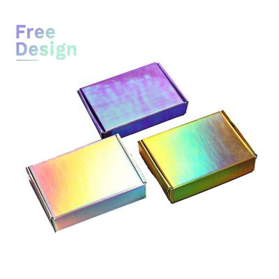 China [Hot Sales] Recyclable Custom Logo Mailing Box Shiny Color Holographic Folding Printing Corrugated Packaging Paper Box for sale