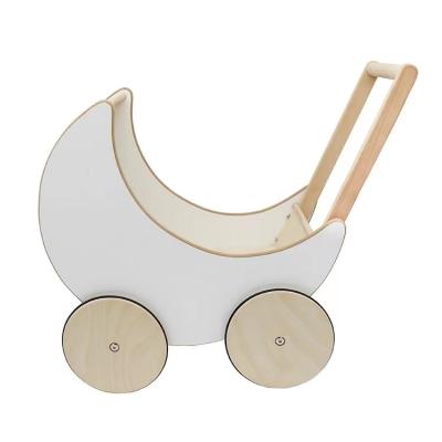 China Practicing Toy For Kids Educational Preschool Baby Wooden Action Ability Training Walker Kids Toddler Trolley Moon Wooden Train Push Toy for sale