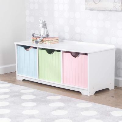 China Children's Toy Chest Wooden Bench Storage Bench Stocked Wooden Bench With Three Bins for sale