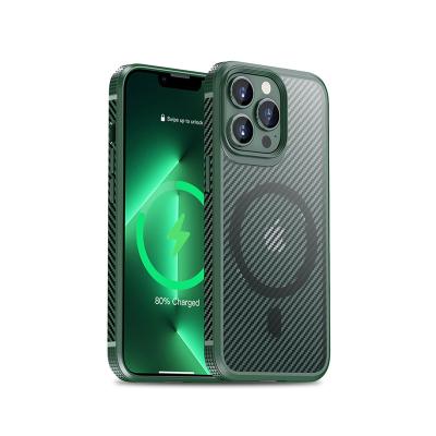 China Shockproof Raised Protection for Camera and Screen Carbon Fiber Hard Clear Case for iPhone 13 Pro Max Compatible with Magsafe Wallet Cover for sale