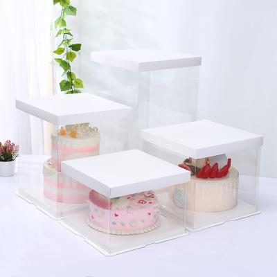 China Recycled Materials Custom 7 Inch Bulk Large White Two Tier Rigid Plastic Cake Box Square for sale