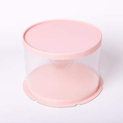 China Recyclable Pink Plastic Clear Cake Box Round Happy Birthday Cake Boxes Bakery Gift for sale