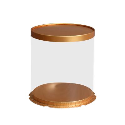 China Recyclable Round Transparent Round Cake Box Gold Clear Cake Box Bakery Packaging for sale