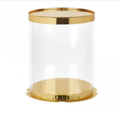 China Buy Recyclable Gold Color Round Cake Boxes With Ribbon Around Wedding Cake Boxes Big Round Birthday Cake Box for sale