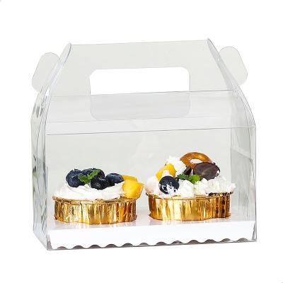 China Recyclable Cheap Price 2 Cupcakes Package 3 Holes Handle Plastic Clear Transparent Box for sale