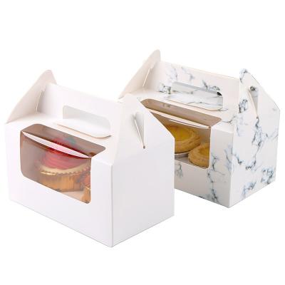 China Cheap Recyclable Shopping White Paper Cupcake Boxes With Handle 2 Holes White Paper Packaging Gift Boxes for sale