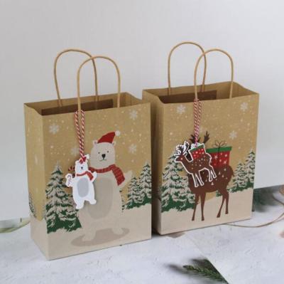 China Recyclable Bottom High-grade Animal Pattern Paper Tote Bag Hanging Square Merry Christmas Card Paper Gift Bag for sale