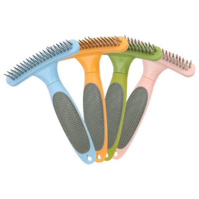 China Viable Pet Grooming Slicker Brush, Dog Cat Hair Rake Brush, Pet Dematting Self Cleaning Brush for Shedding Long and Short Hair for sale