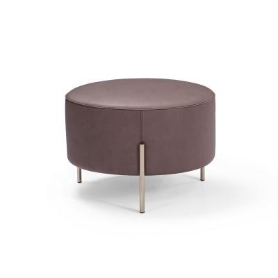 China Stainless Steel Luxury Legs Modern Design Living Room Furniture Elegant Genuine Leather Upholstered Round Ottoman for sale