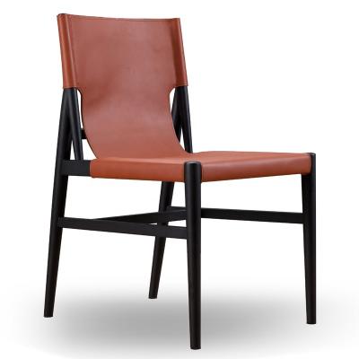 China Luxury Italian Designer Wood Base Dining Chair Modern Genuine Leather Dining Chair Furniture Orange for sale