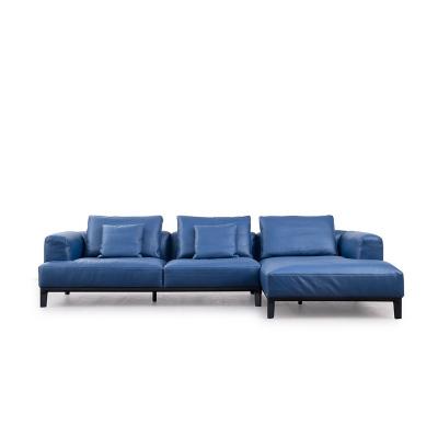 China Modular Comfortable L Shaped Sectional Leather Sofa Blue Leather Corner Sofa for sale